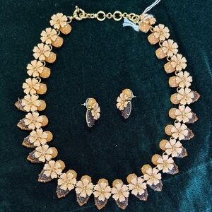J. Crew Gold and Brown Floral Necklace Set